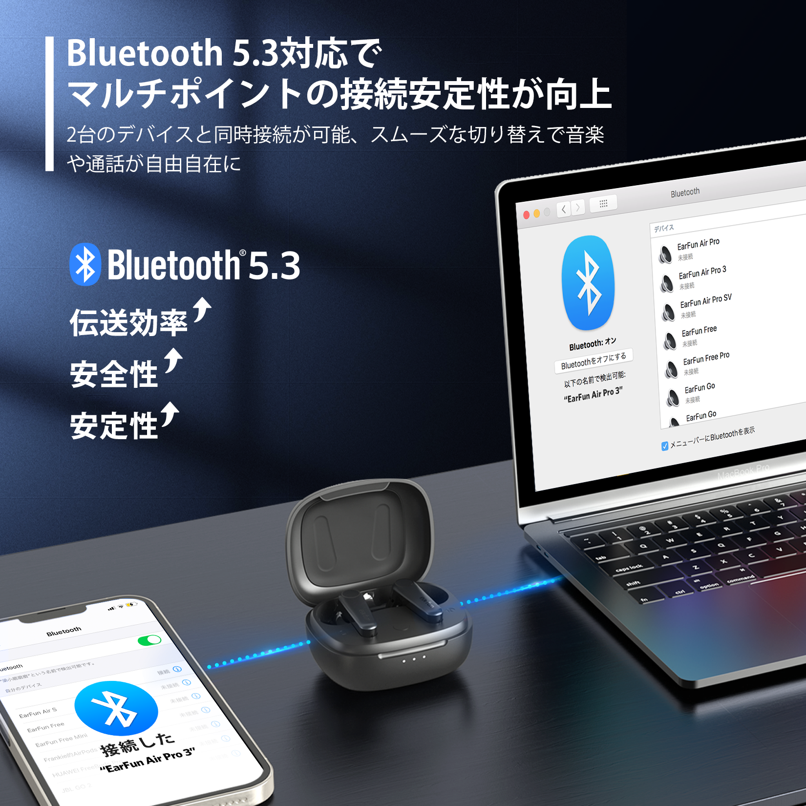 美品　earfun air pro 3 Bluetooth イヤホン